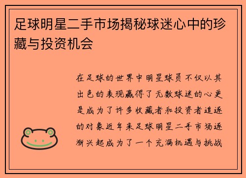 足球明星二手市场揭秘球迷心中的珍藏与投资机会